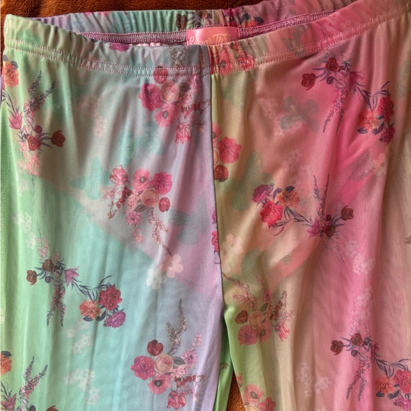 Sugar Thrillz Pastel Floral Mesh Bell Bottom Pants Fairycore Y2K - Picture 5 of 8